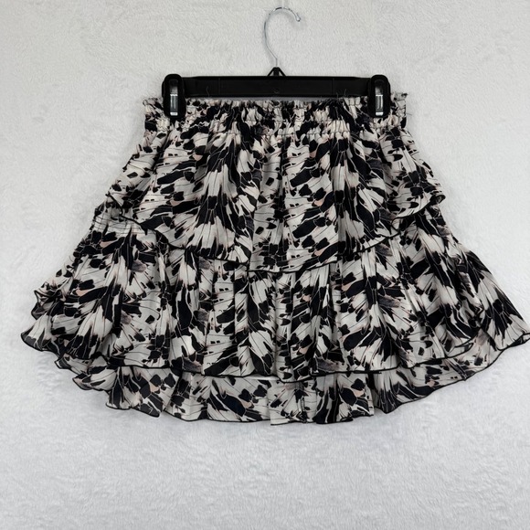 LoveShackFancy Skirt Size 2 Mini Ruffle Tiered Black White Silk Floral‎ READ - Picture 1 of 10